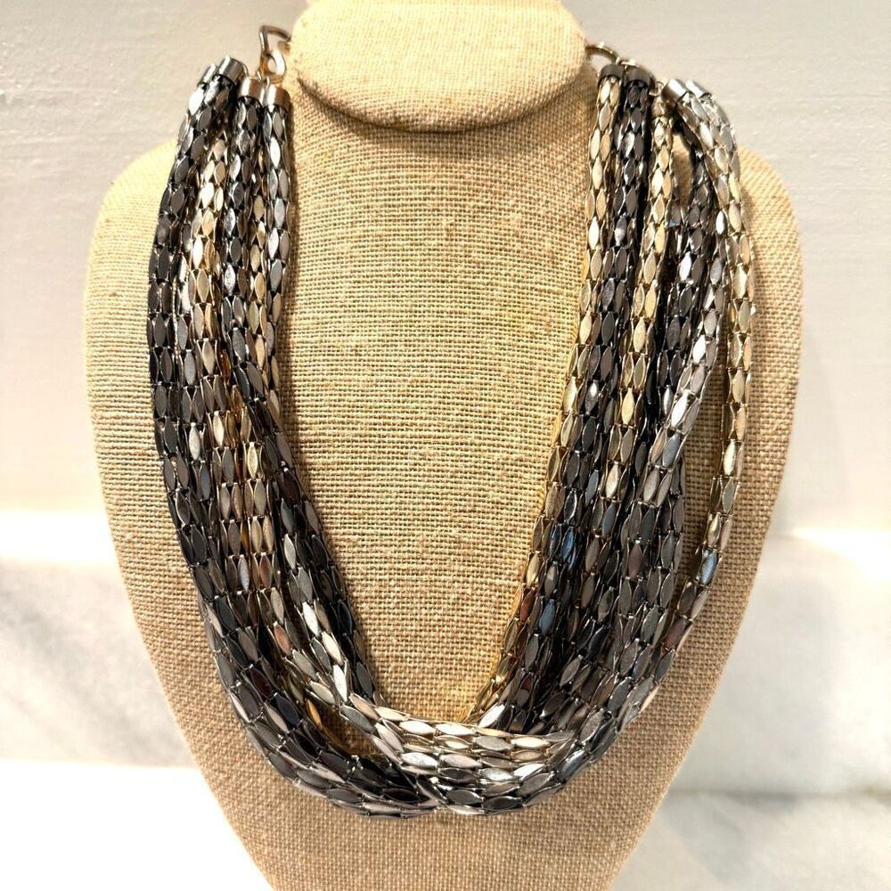 Vtg Zara Multi-strand Adjustable Necklace Gold, Silver & Gunmetal OS